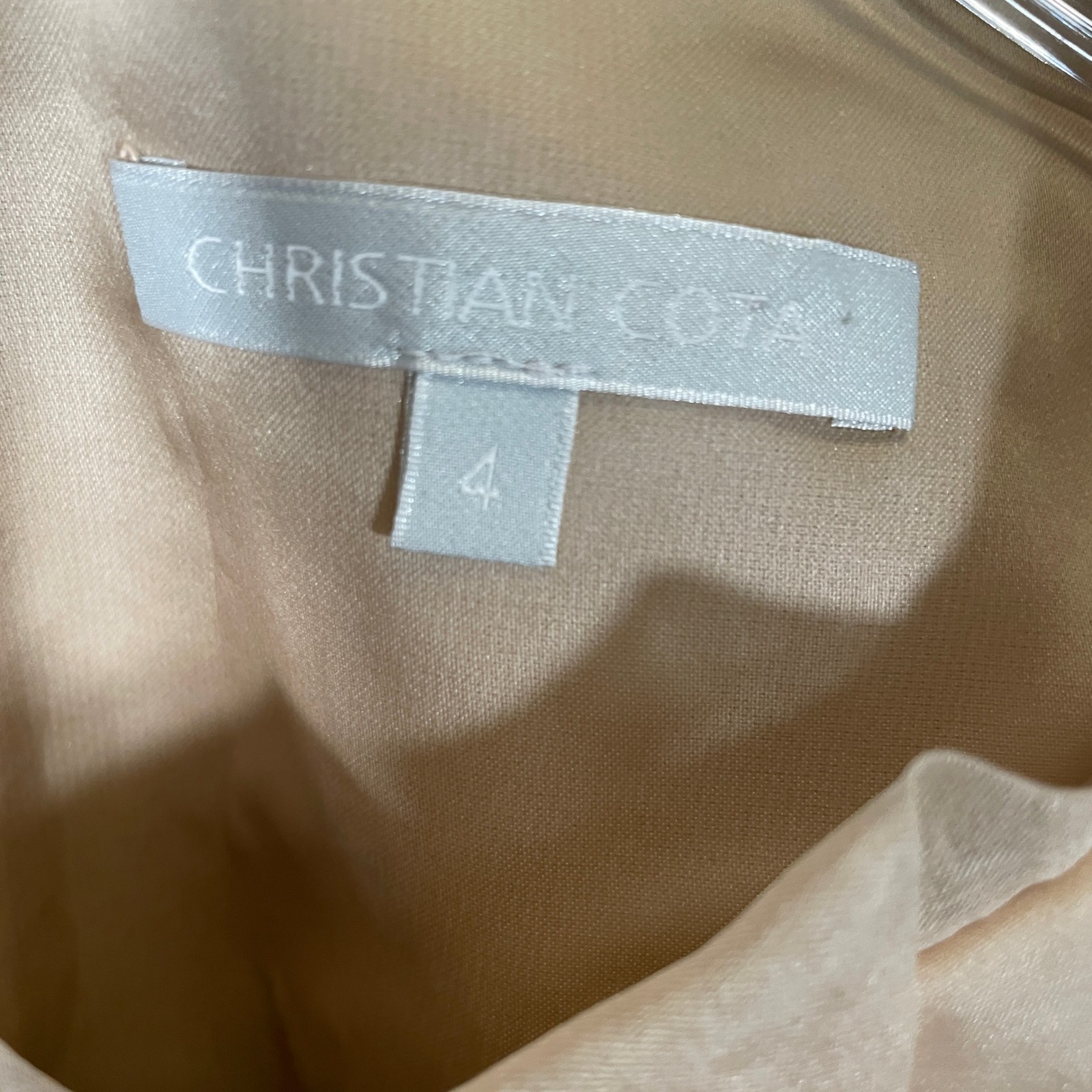 Christian Cota 100% Silk Mini Dress Sunburst Pleated Champagne Nude Cocktail 4 — image 5 of 7